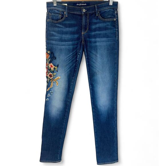 Driftwood Women's Marilyn Flower Embroidered Jeans Size 26 Dark Wash Skinny Jean - Picture 9 of 9